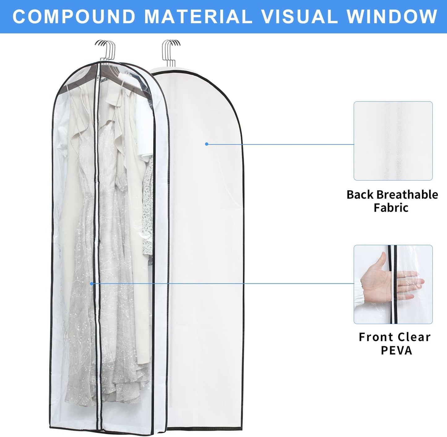 Clear Garment Storage with 4" Gusseted Hanging Covers - Durable, Transparent Protectors for Long Coats, Gowns, Dresses - 24"x 60"x 4" / 6 Pack