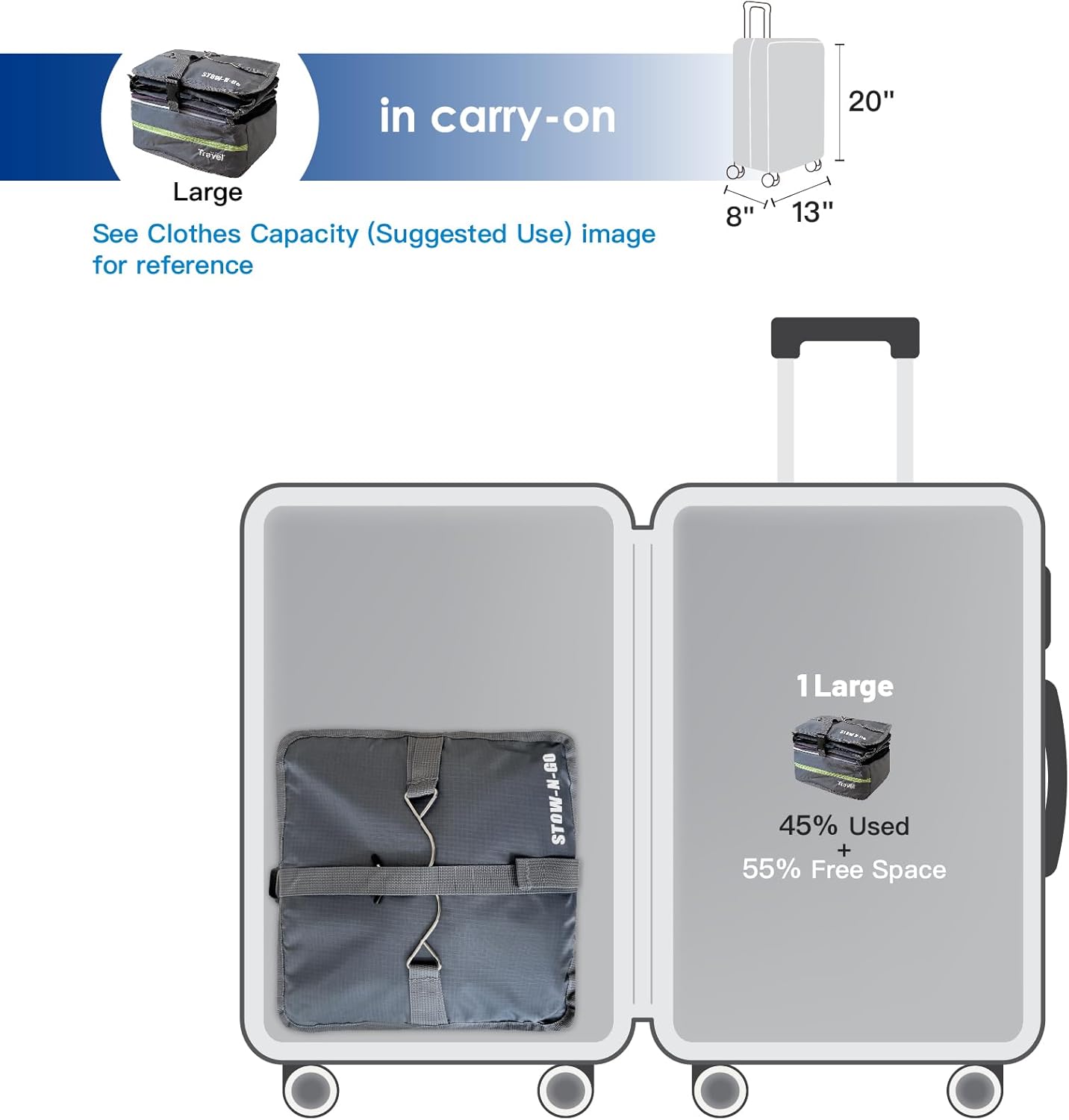 Grand Fusion Stow-N-Go Travel Luggage Organizer – Portable Hanging Travel Shelves, Carry-On Closet Organizer, Hanging Packing Cubes, Collapsible Carry-On Organizer for Cruises & Hotels. Dark Gray - L