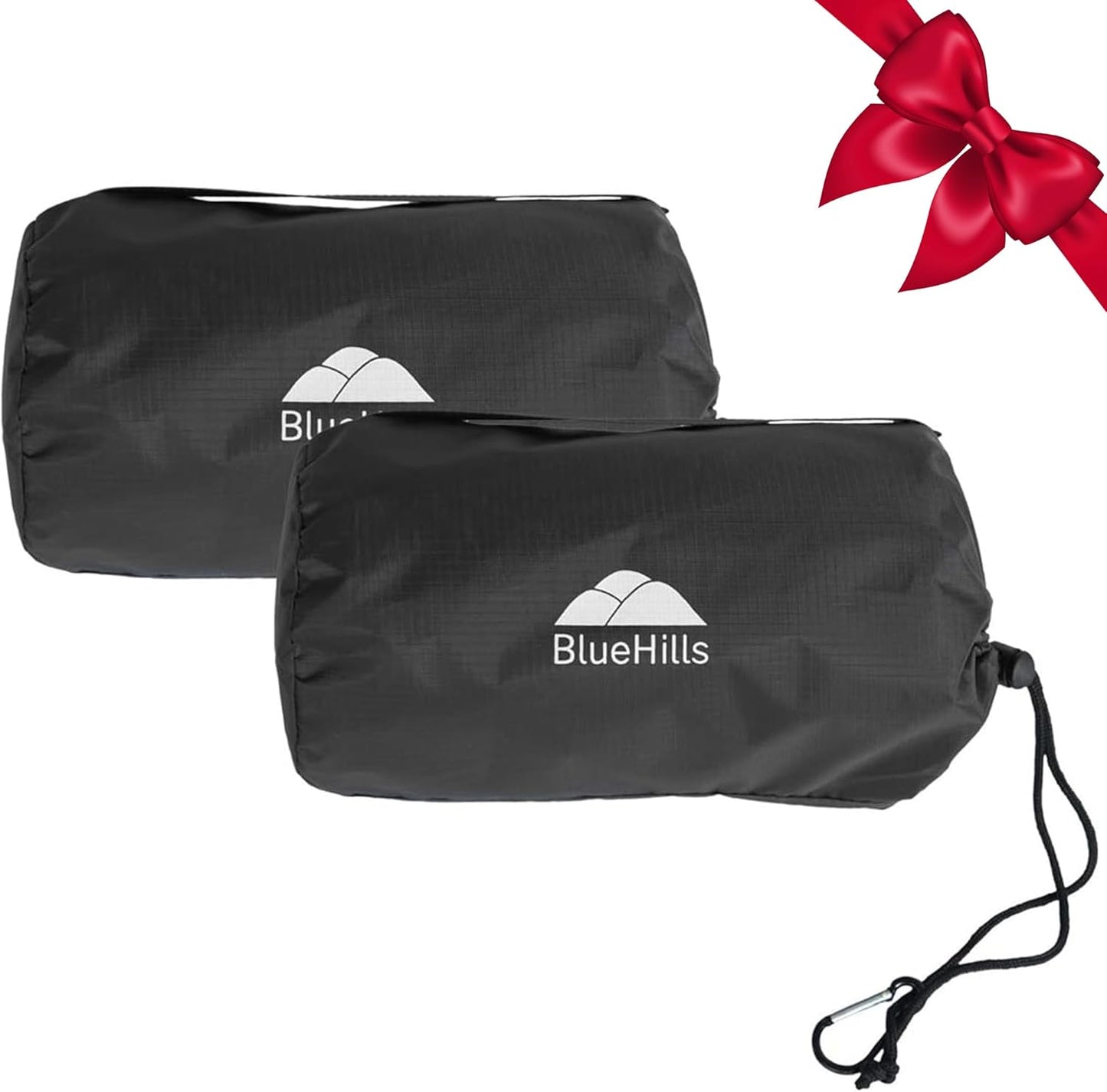 BlueHills Ultra Compact Travel Blanket 2 Pack Large Soft Cozy Portable Blanket Sheet with Carry Case and for Flight Airplane Car Layover Camping Hotel C203-2PK-Black
