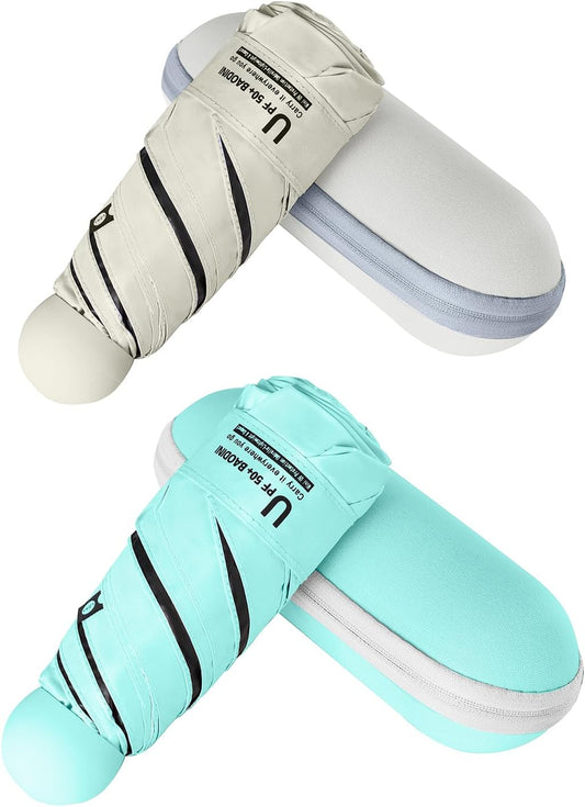 BAODINI Travel Mini Umbrella for Purse With Case Small Compact UV Sun Protection Sun Lightweight Tiny Pocket Umbrella for Women Kids and Men