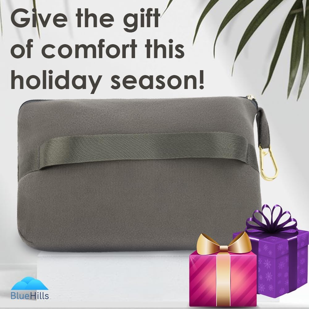 BlueHills Travel Blanket Pillow Compact Lightweight Pocket Size Airplane Traveling Essential Flight Trip Throw in Bag Portable Case Plane Accessory Gray L01