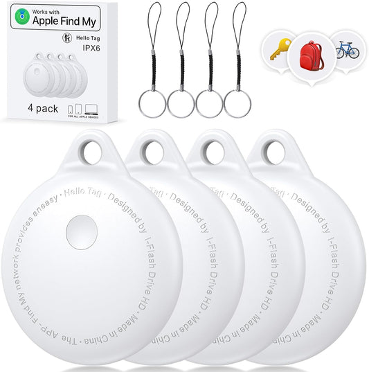 Tags-4 Pack, Smart Bluetooth Tracker Work with Apple Find My, Key Finders and Find My Tracker, Game Changer Waterproof Smart Tag with Key Ring GPS Tracker Tag for Keys/Luggage/Wallet (White)
