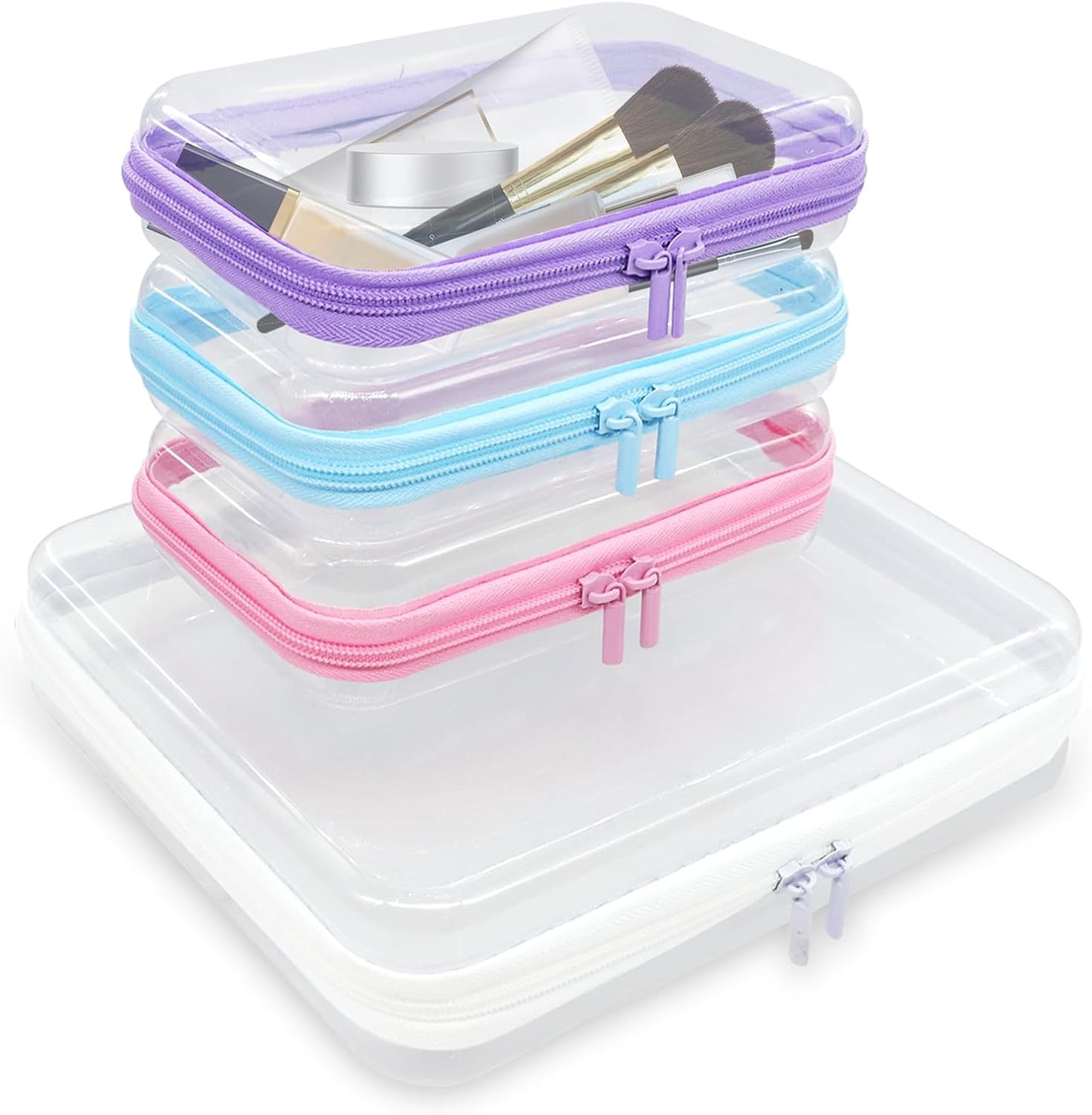 4PCS Clear Hard Zipper Case - Portable Organizer Pouches, Waterproof Plastic Cosmetic Bag,Travel Organizer Box for Cable, Make up Tools and Toiletries