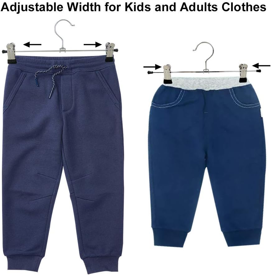 NORTHERN BROTHERS Pants Hangers with Clips Heavy Duty 20 Pack, Adjustable Metal Pants Hanger, Skirt Hangers with Clips Space Saving Hangers for Jeans