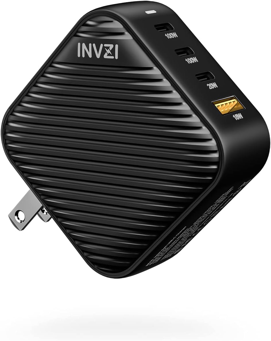 INVZI GaNHub 100W USB C Charger Multiport, GaN III 4-Port USB Charging Station Fast Charger Power Adapter for MacBook Pro Air, iPad Pro, Dell XPS, Galaxy S24, iPhone16/15/Pro, Note 20/10+, Pixel