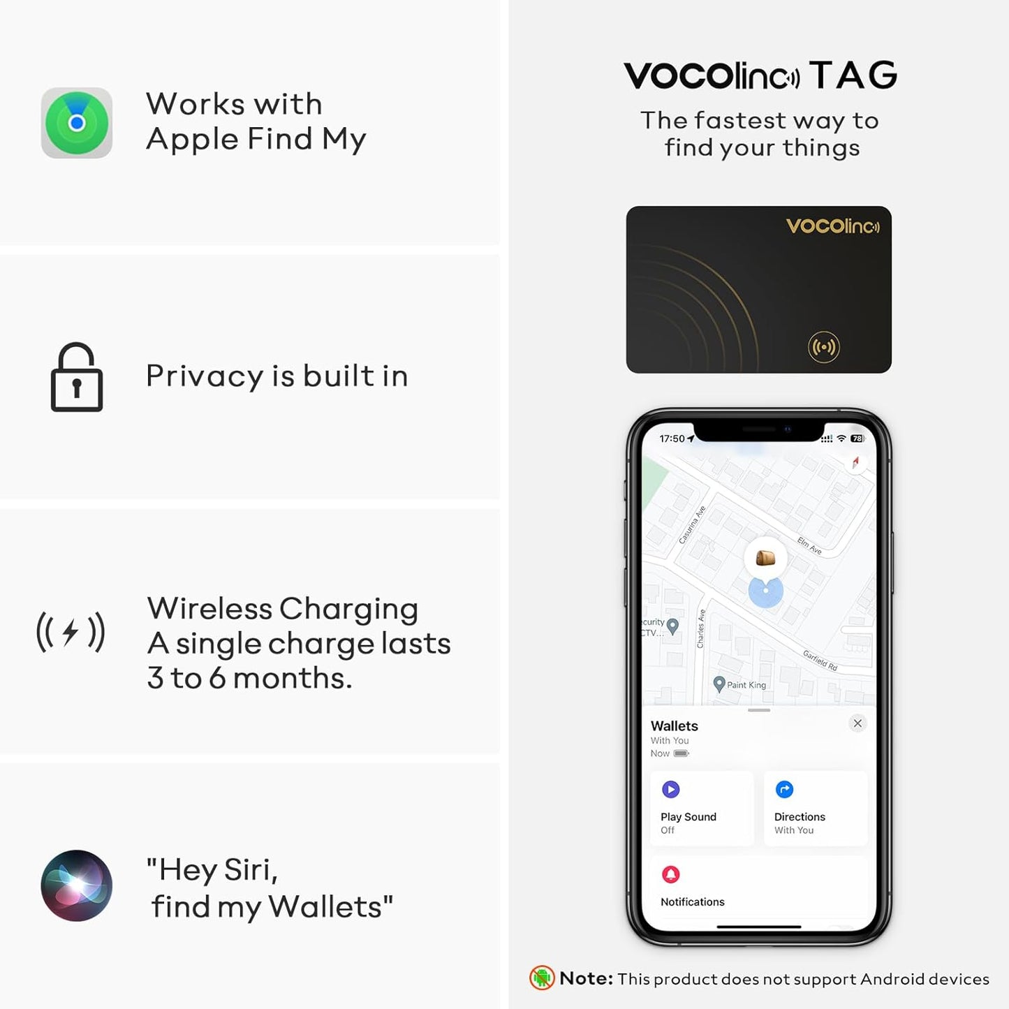 [Apple MFi Certified] VOCOlinc Air Card Tag Rechargeable Wallet Tracker 1.6mm 2 Pack Black, Item Finder Work with Apple Find My APP (iOS Only, Android not Supported),Locator for Luggage, Suitcase, Bag