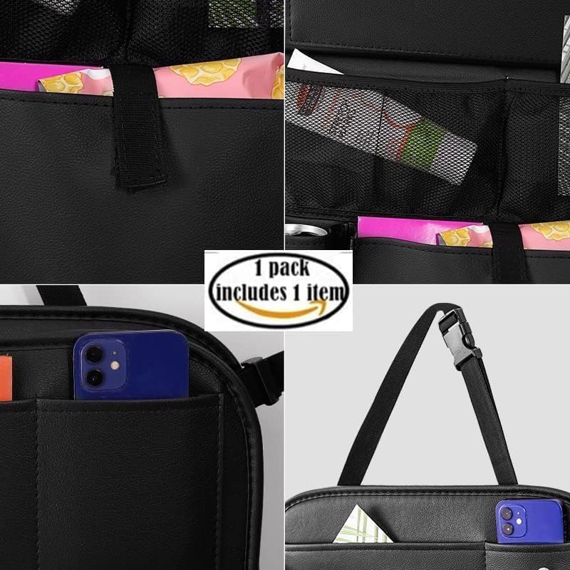 2PACK Leather Car Backseat Organizer with Tablet Holder - 9 Large Storage Pockets, Foldable Food Tray & Anti-Scratch Kick Mats - Universal Car Seat Protector for Kids, Pets & Travel Accessories