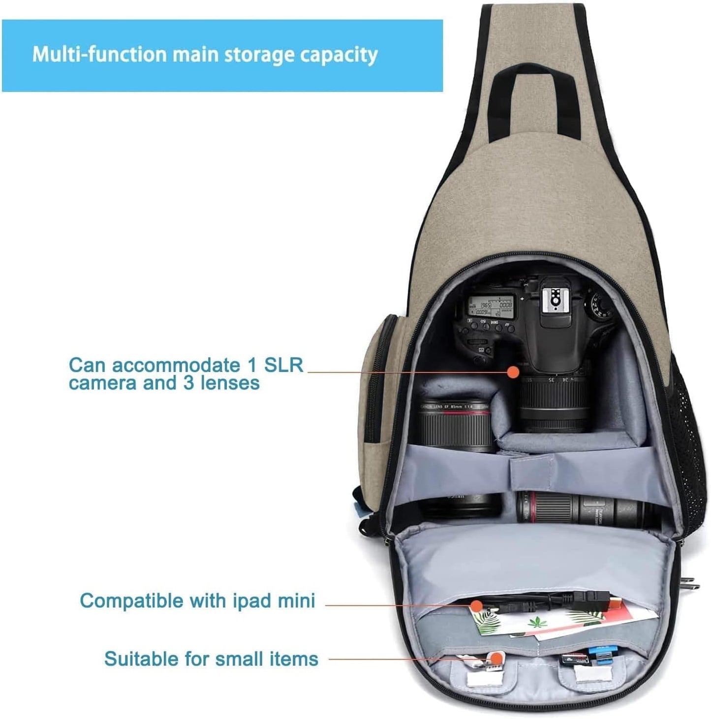 MOSISO Camera Bag Sling Backpack, DSLR/SLR/Mirrorless Full Open Camera Case with Tripod Holder&Rain Cover&Modular Insert, Photography Backpack Compatible with Canon/Nikon/Sony/Fuji, Khaki
