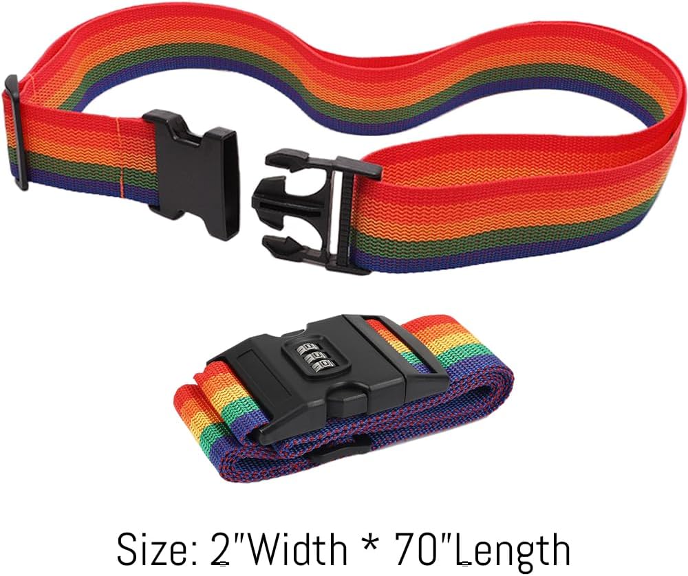 5PC Custom Embroidery Luggage Strap with Your Text/Name,Personalized Luggage Straps with Lock for Suitcases,Adjustable Suitcase Strap Belt Tag for Secure Travel