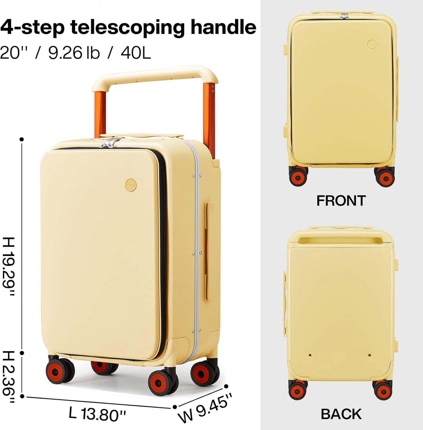 mixi Carry On Luggage Wide Handle Luxury Design Rolling Travel Suitcase PC Hardside with Aluminum Frame Hollow Spinner Wheels, with Cover, 20 inch, Lark Yellow