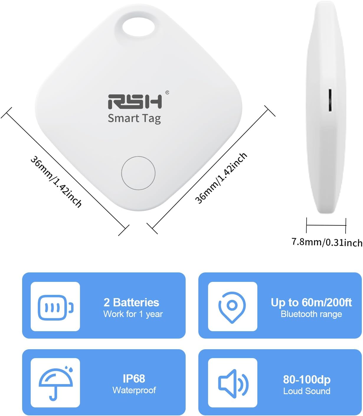 Air Tracker Tag 4 Pack Bluetooth Luggage Tracker tag Locator Works with Apple Find My,Smart Tracker for Suitcase, Bag, Backpack, Wallet,Replaceable Battery Smart tag Item Finder