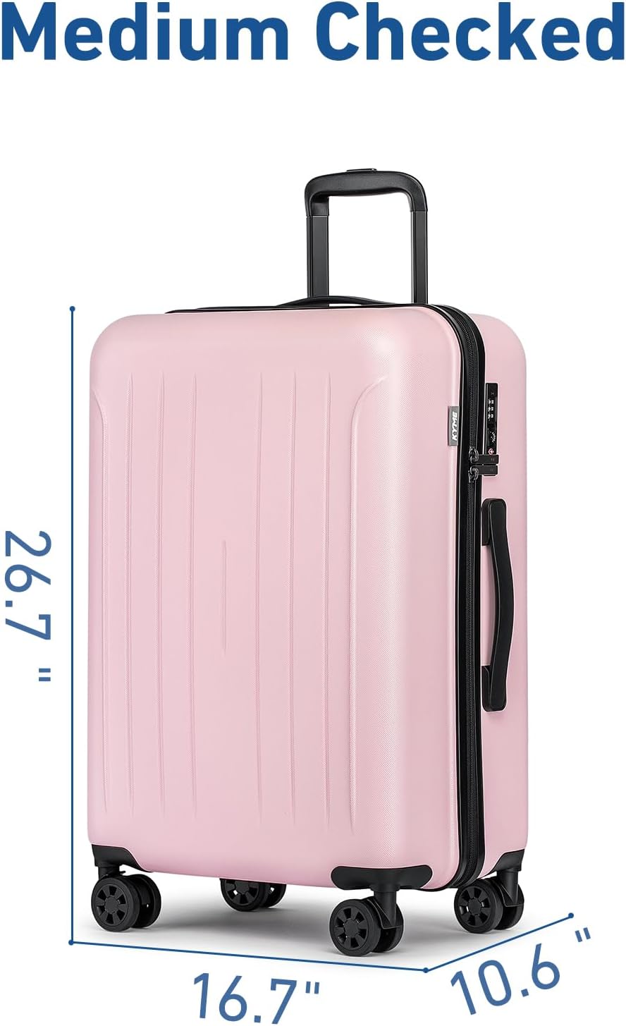 KYME Suitcase Hardshell With Double Spinner Wheels, PC+ABS TSA Lock Travel Luggage (Pink, 24" Checked)