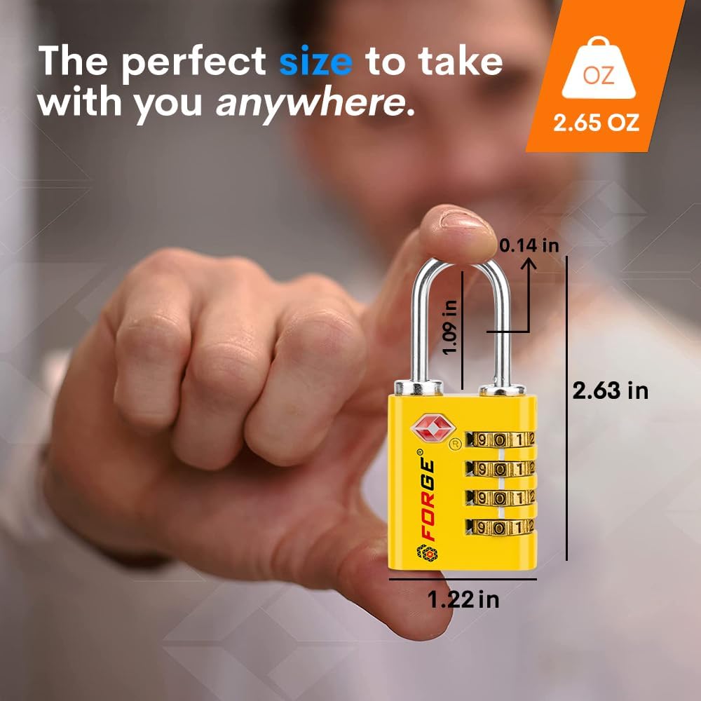 Forge Dual-Opening: Key or Combination Access Lock, TSA Approved Locks for Luggage, Pelican case, Travel, Gym, School, Stainless Steel Shackle.(Yellow 2 Locks)