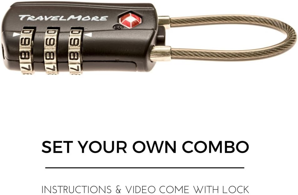 TravelMore 10 Pack TSA Approved Travel Combination Cable Luggage Locks for Suitcases - Orange (10 Pack, Black)