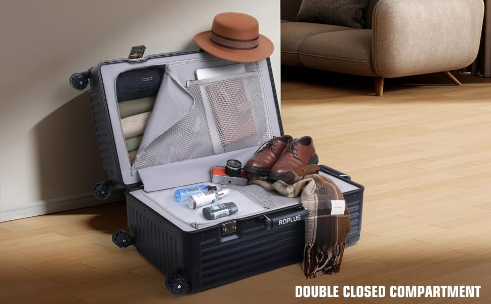 Aluminium Frame Checked-Luggage with Smooth Jelly Wheels, Hardside Zipperless Rolling Suitcase with TSA Lock (Blue, 24-Inch)