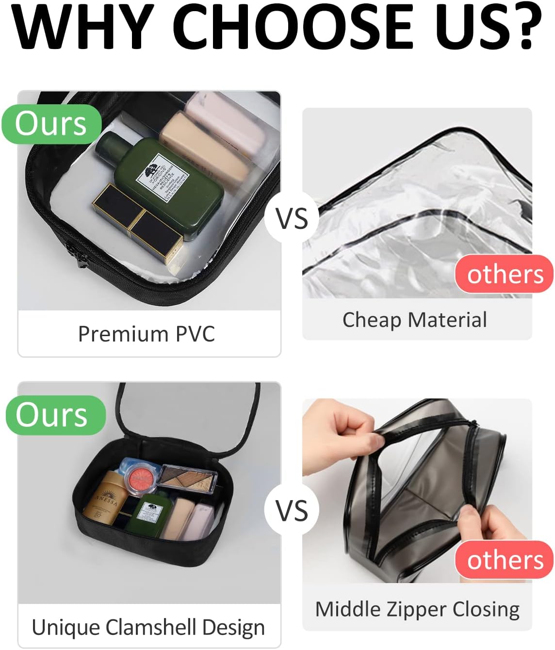 Moyad TSA Approved Clear Toiletry Bag with Handle, 3 Pack Quart Size 3-1-1 Liquids Pouch for Travel, Transparent Makeup & Cosmetic Organizer for Women Men, Black