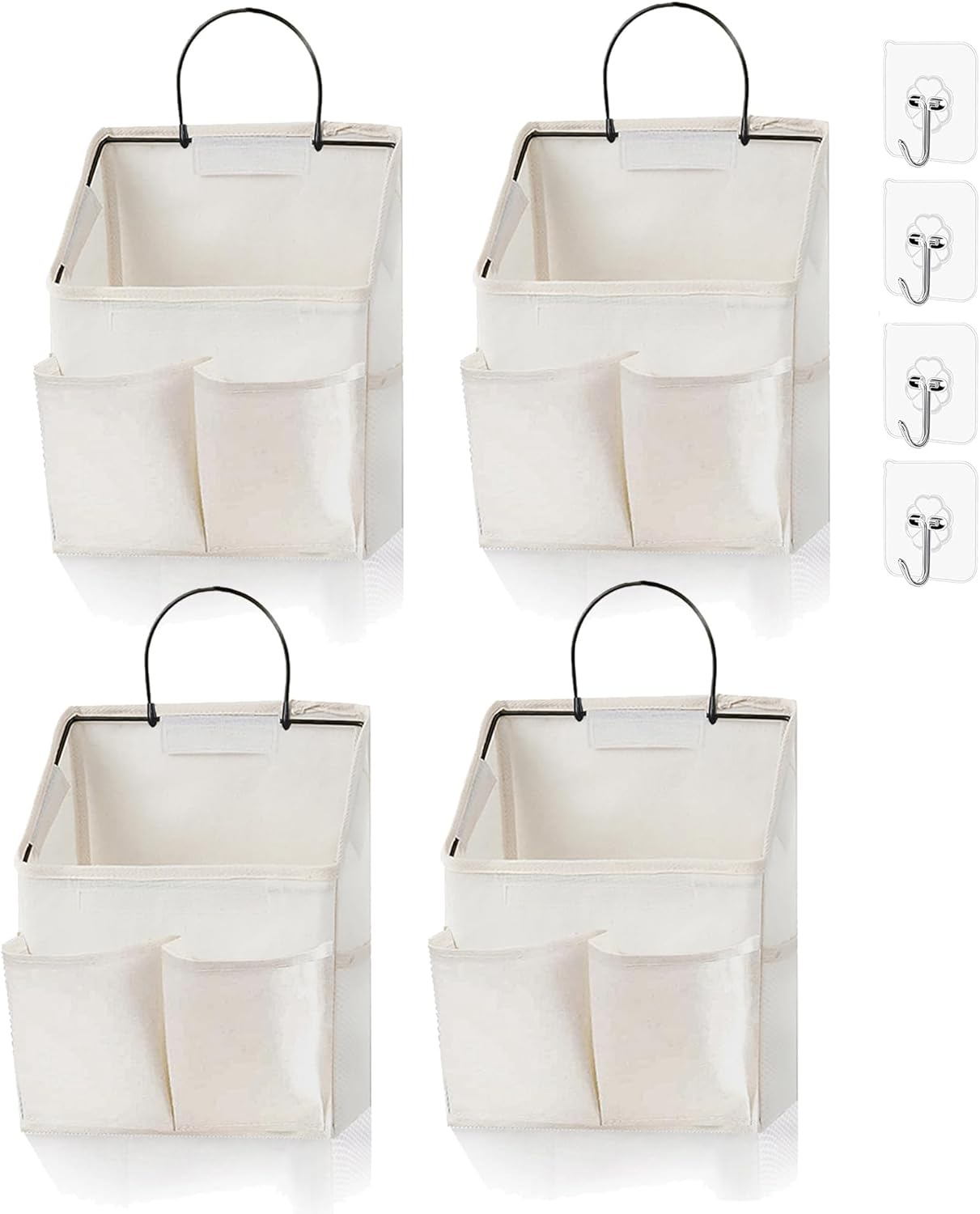 4pcs Wall Hanging Storage Bag,Wall Hanging Organizer bags with Pockets, Wall Organizer Storage for Dormitory Bathroom Bedroom (White-upgraded)