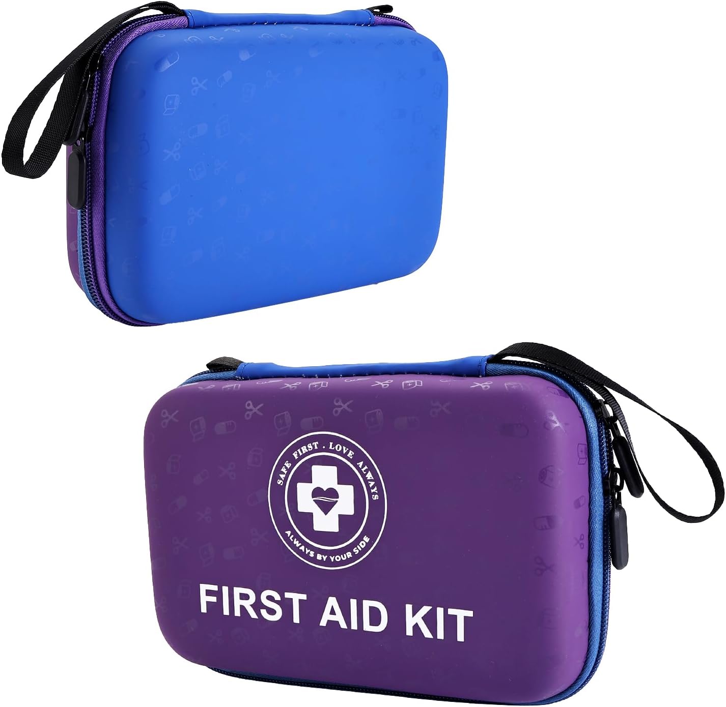 Premium First Aid Kit - 305 Piece Dual-Color Emergency Kit with Hard Shell & Fluorescent Interior Coating, Compact Survival Kit for Home, Car, Travel, Hiking & Outdoor(Blue/Purple)
