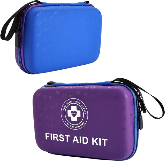 Premium First Aid Kit - 305 Piece Dual-Color Emergency Kit with Hard Shell & Fluorescent Interior Coating, Compact Survival Kit for Home, Car, Travel, Hiking & Outdoor(Blue/Purple)