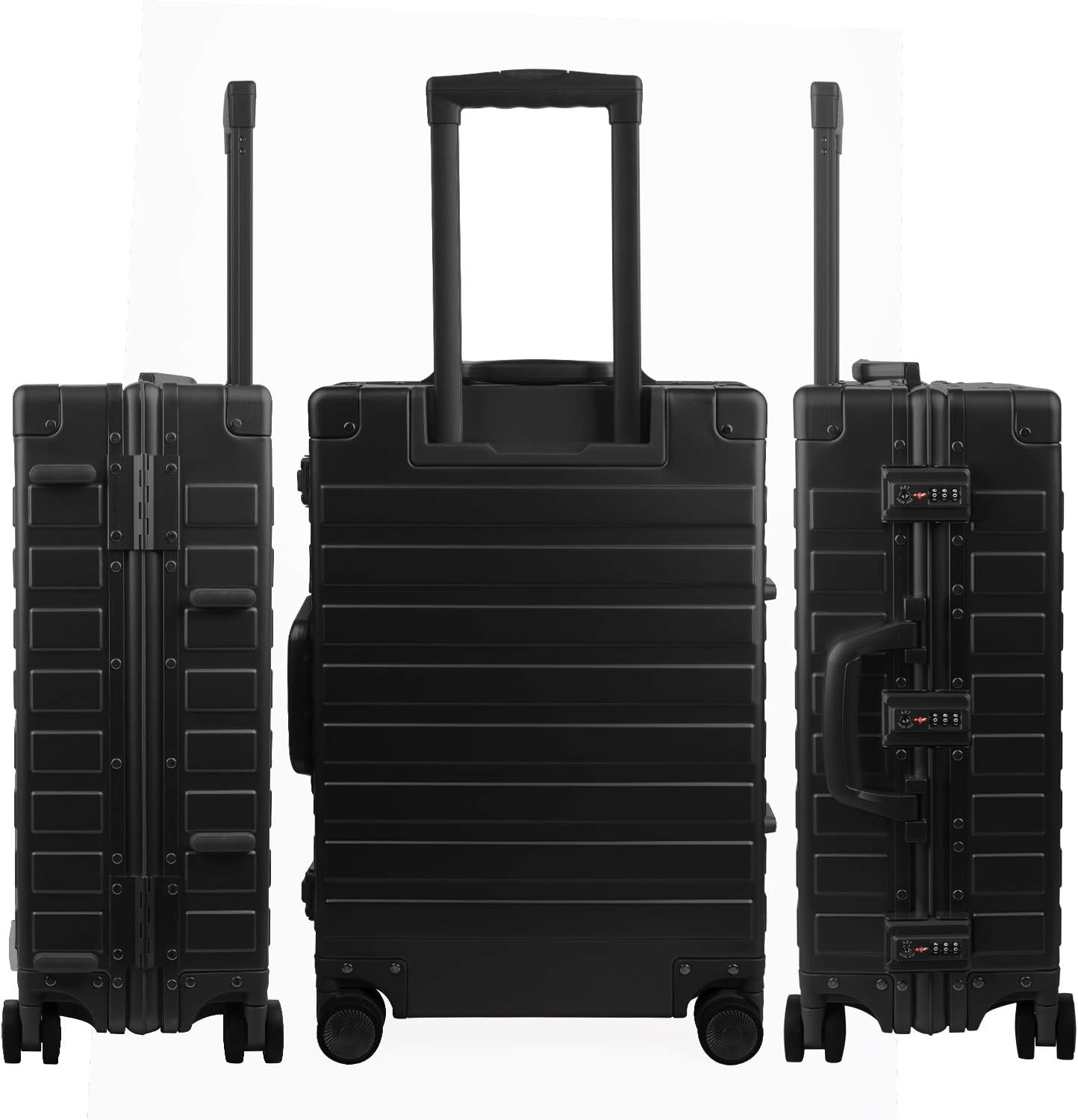 TRAVELKING All Aluminum Luggage with TSA Locks Metal Hard Shell Zipperless Spinner Alloy Metal Suitcase (Cool Metallic, 24 Inch)