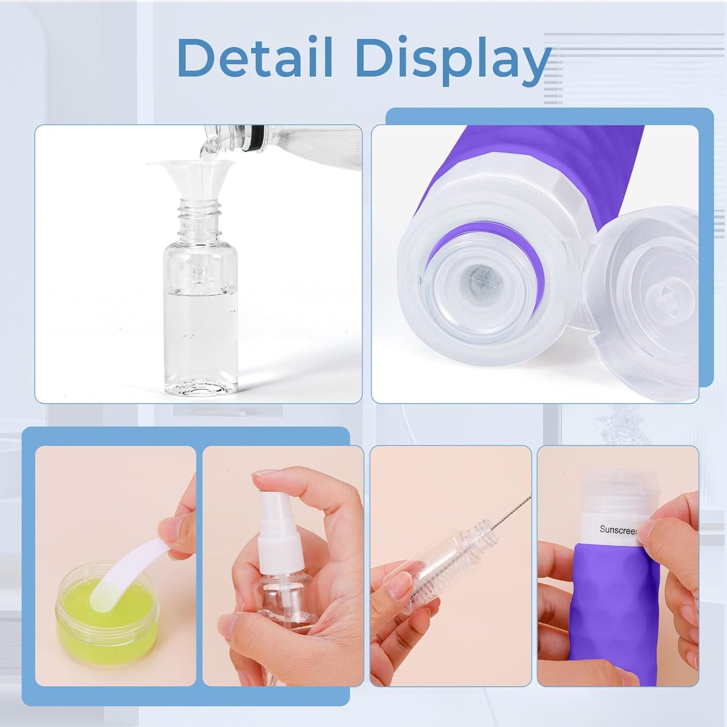 16pack Travel Bottles for Toiletries, TSA Approved Travel Size Containers Set, Leak Proof Refillable Liquid & Creams Toiletries Accessories Kit W/Toiletry Bag (Purple)