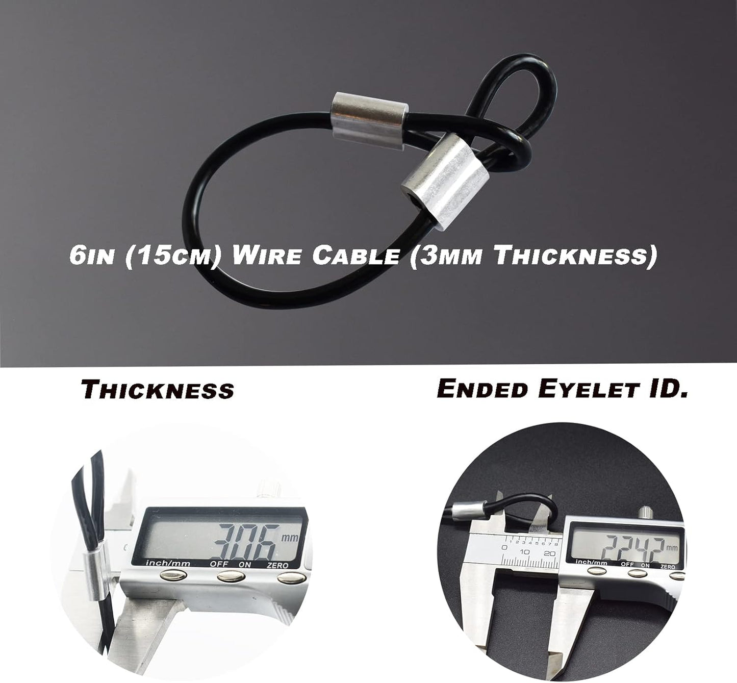 20 pcs 6 inch (15cm) 3mm Thickness Stainless Steel Wire Cable with Loops Vinyl Cover Coated Short Rope Lanyard Lock Safety Tether Chains, Black