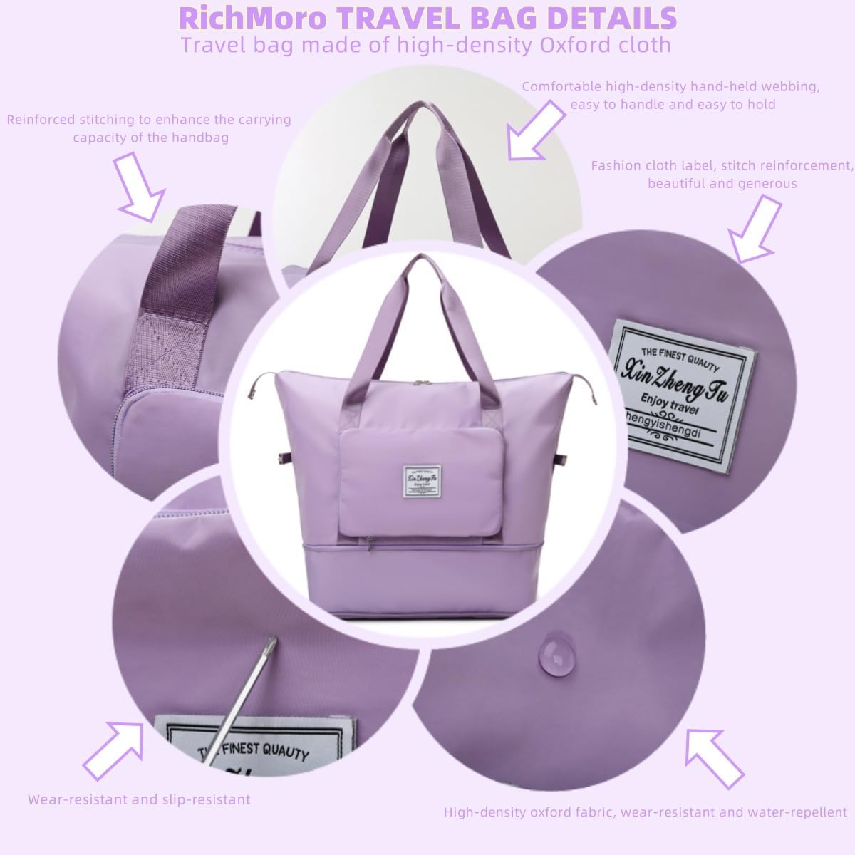 Large Capacity Foldable Travel Bag, Expandable lightweight Carry on Bag, Dry with Wet Separation Spor Duffel Bags