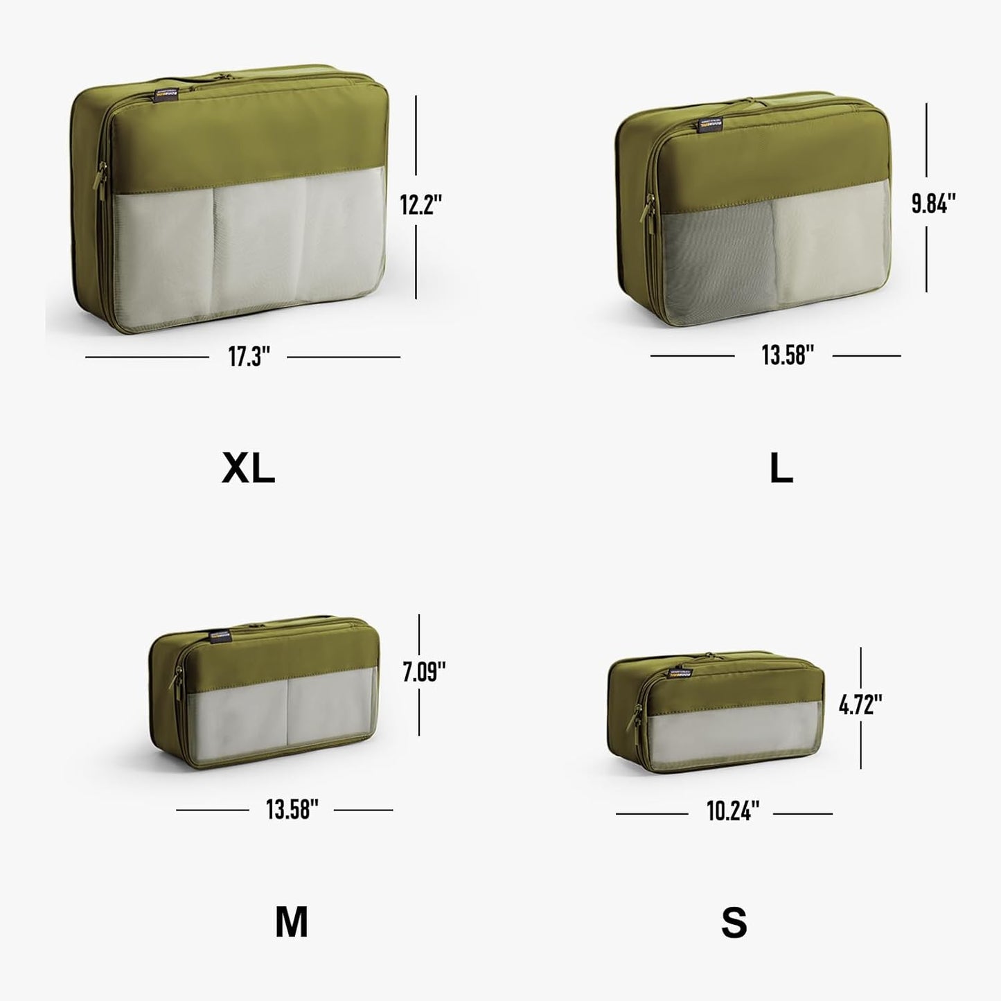 4 Set Compression Packing Cubes for Travel, Suitcases and Backpack Space Saving Organizers (Army Green)