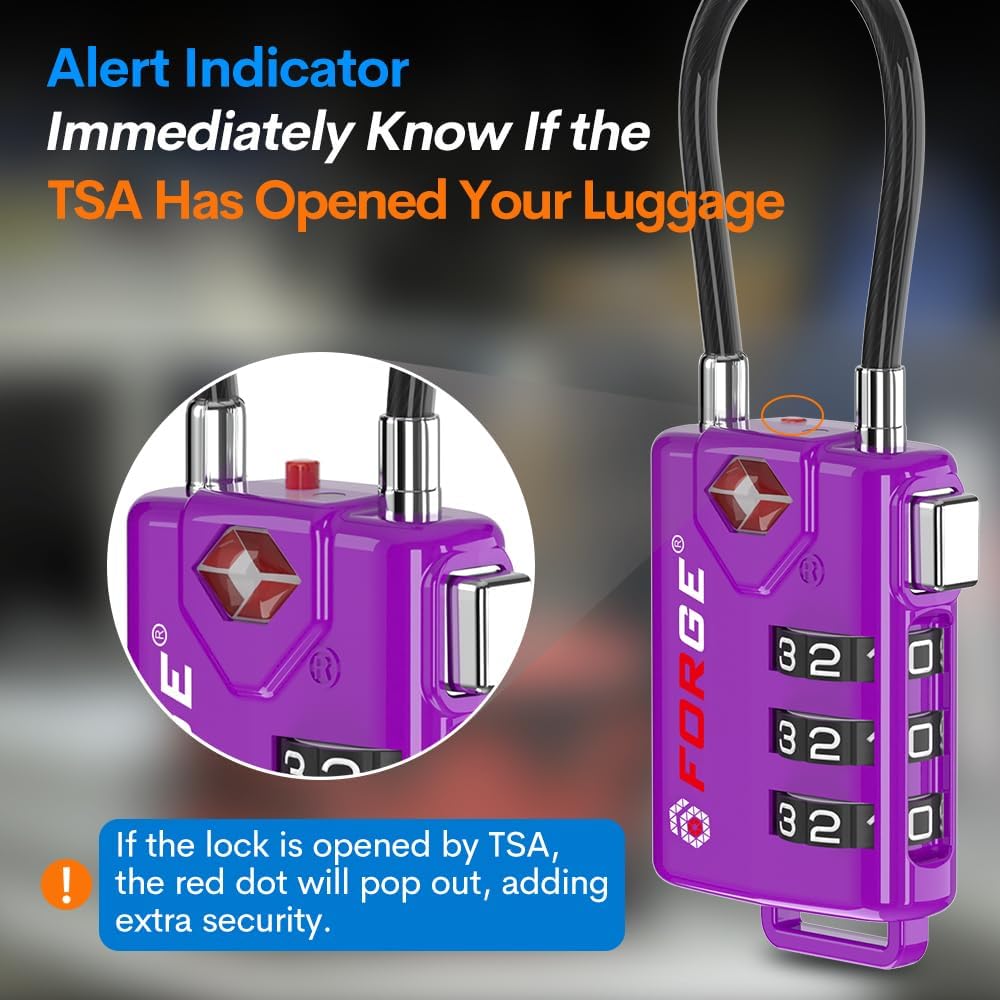 Forge TSA Approved Luggage Locks, Re-settable Combination with Alloy Body (Dark Purple 4 Locks)