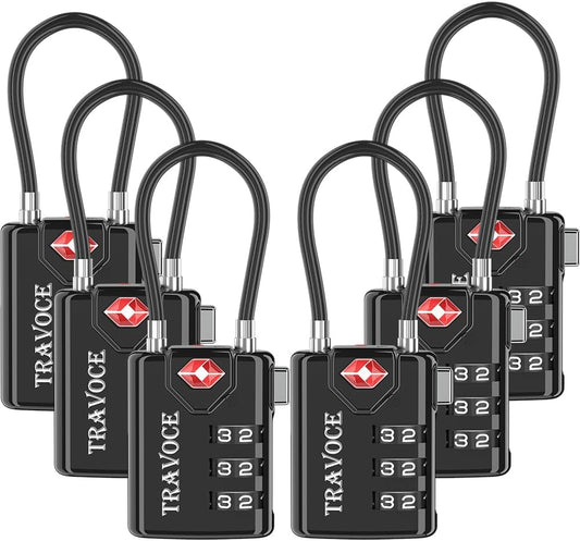 TSA Approved Luggage Locks, Travel Locks Which Also Work Great as Gym Locks, Toolbox Lock, Backpack and More, Black 6 Pack