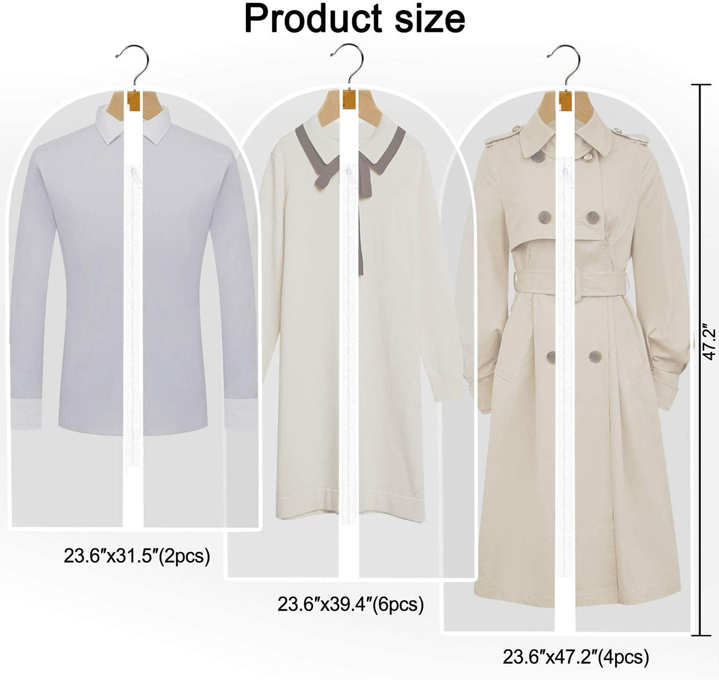 12 Pack Breathable Clothes Covers with Zip, Waterproof Dustproof Garment Covers Bags Dress Bag Covers Damp-proof Mens Suit Storage Bag for Wardrobe Storage and Travel(White)