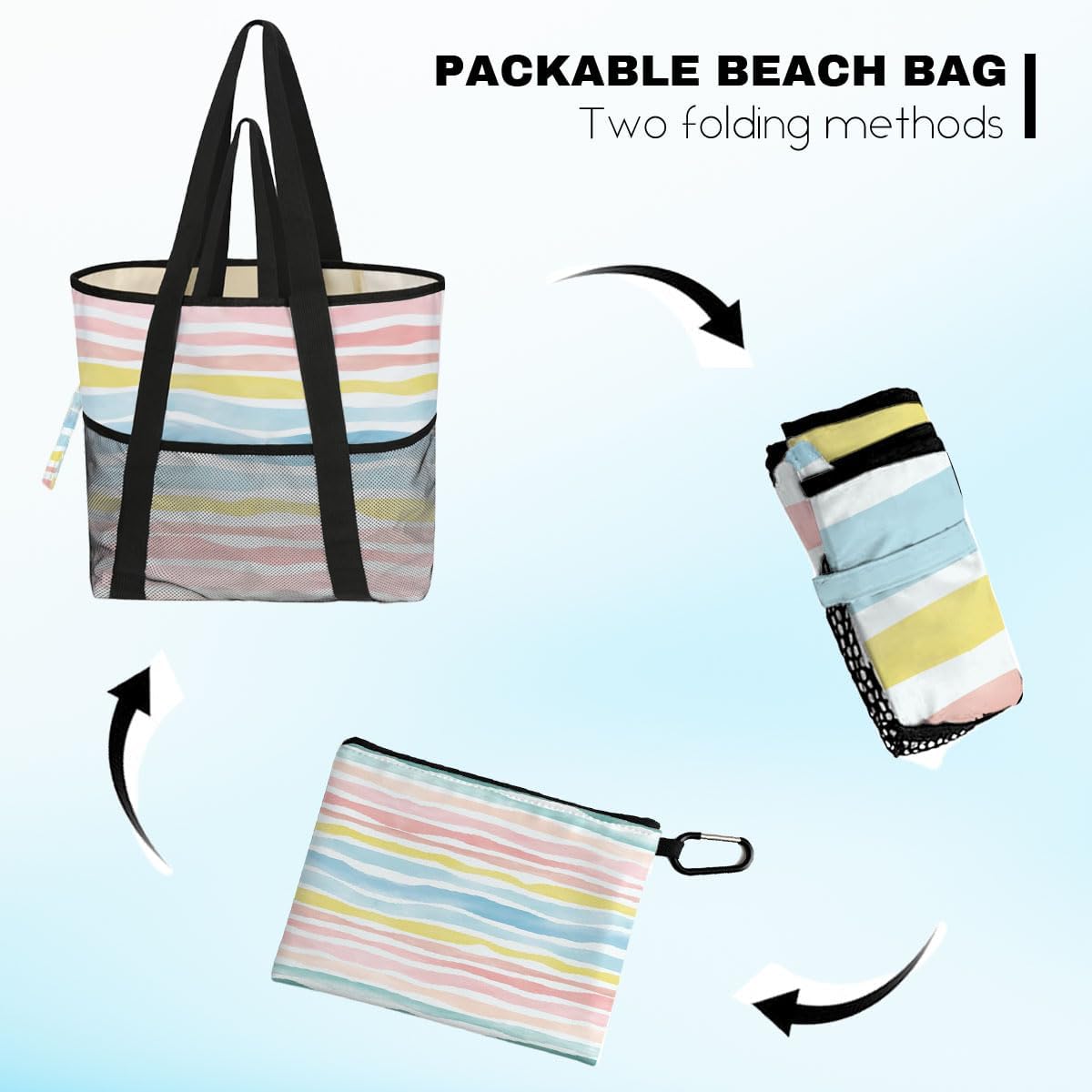 8-Pocket Waterproof Tote for Women -Sandproof Beach Bag with Zipper& Family | Foldable Travel Swim Bag (Gift-Ready)