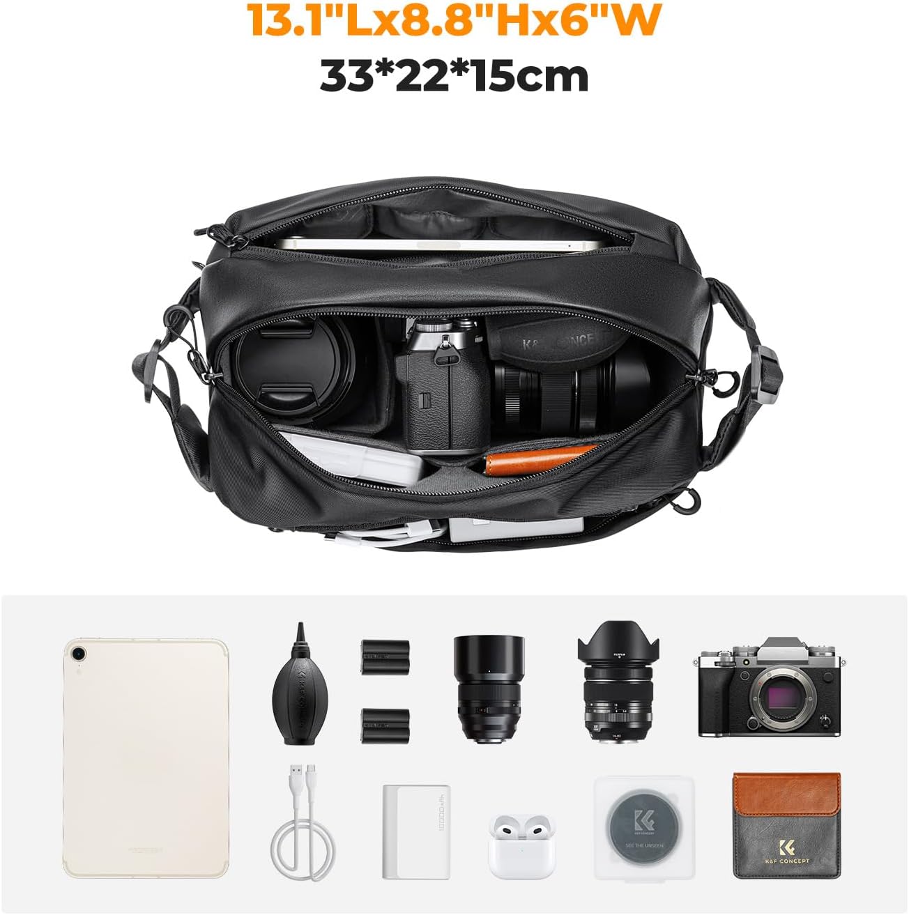 K&F Concept 2 in 1 Sling Bag Everyday Shoulder Bag & Multifunction Photography Crossbody Camera DSLR Backpack Portable Bag