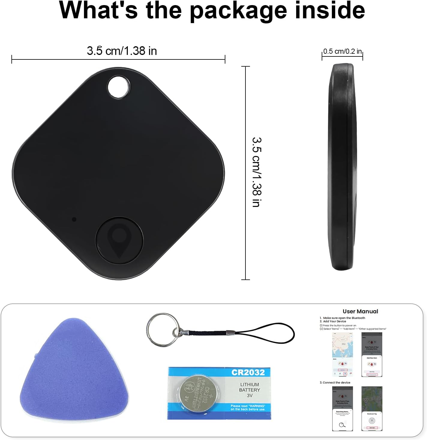 Bluetooth Tracker Tag 2 Pack, Work with Apple Find My (iOS Only, Not for Android), Item Finder for Keys, Backpack, Suitcase, Wallet, Luggage, Black