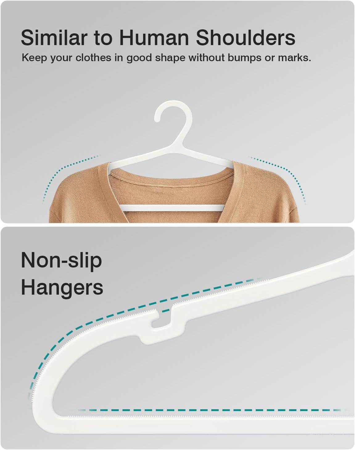 100 Pack Clothes Hangers, Non Slip Plastic Coat Hangers, Space Saving Hangers, Heavy Duty, Hanging Dry Wet Clothes, 16.4" x 8.3", White, UAPY05100W