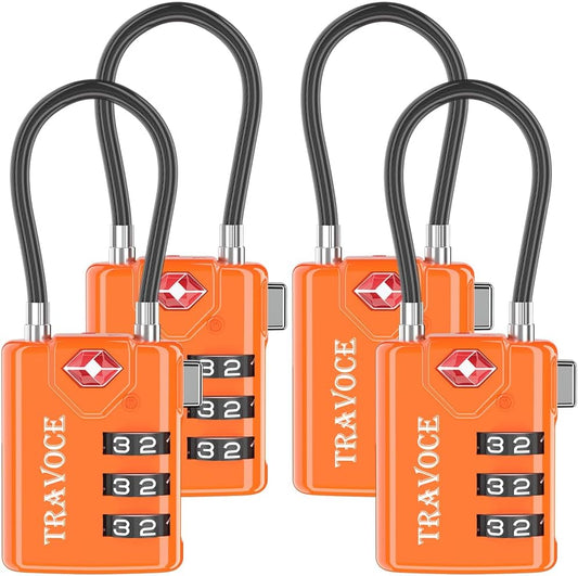 TSA Approved Luggage Locks, Travel Locks Which Also Work Great as Gym Locks, Toolbox Lock, Backpack and More, Orange 4 Pack