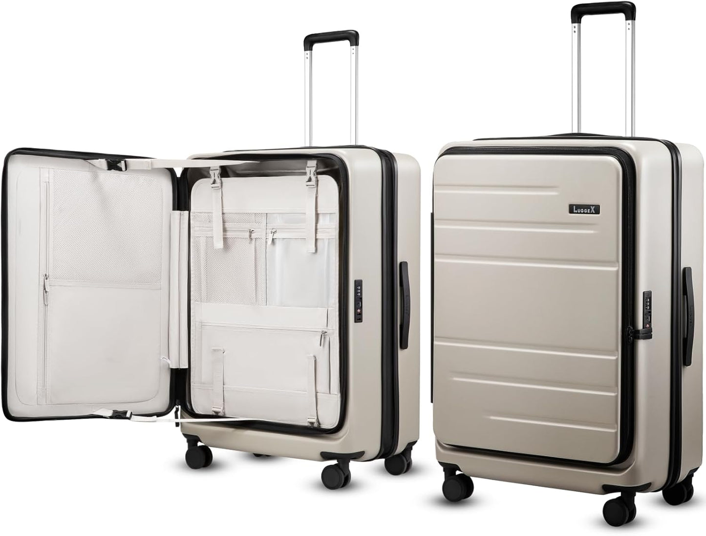 LUGGEX Checked Suitcase Top Opening, FLT Expandable Polycarbonate Hard Shell Suitcase with Wheels (FLO-Lite, Beige, 28 Inch, 105L-115L)