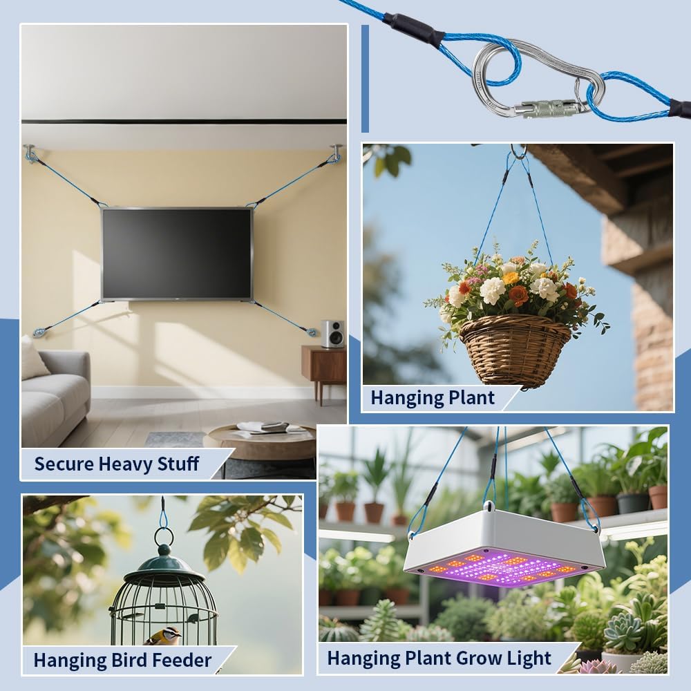 3.3mm Steel Wire Rope Outdoor Travel Security Cable Lock,Braided Steel Coated Safety Cable Luggage Lock,Safety Cable Wire Rope Chain Lock Double Loop Lightweight (Blue, 12in/10Pcs)