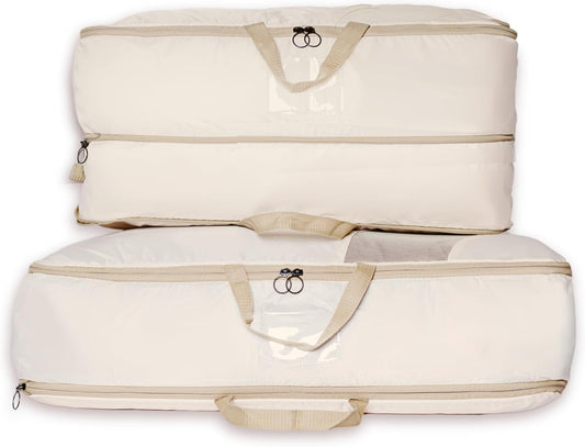 2-pack XXL Comforter Storage Bag - Space Saving Compression Bag for Pillows, Blankets, Bedding -Collapsible Extra Large Mesh Packing Cube - Queen King (1 Med + 1 Large Combo)