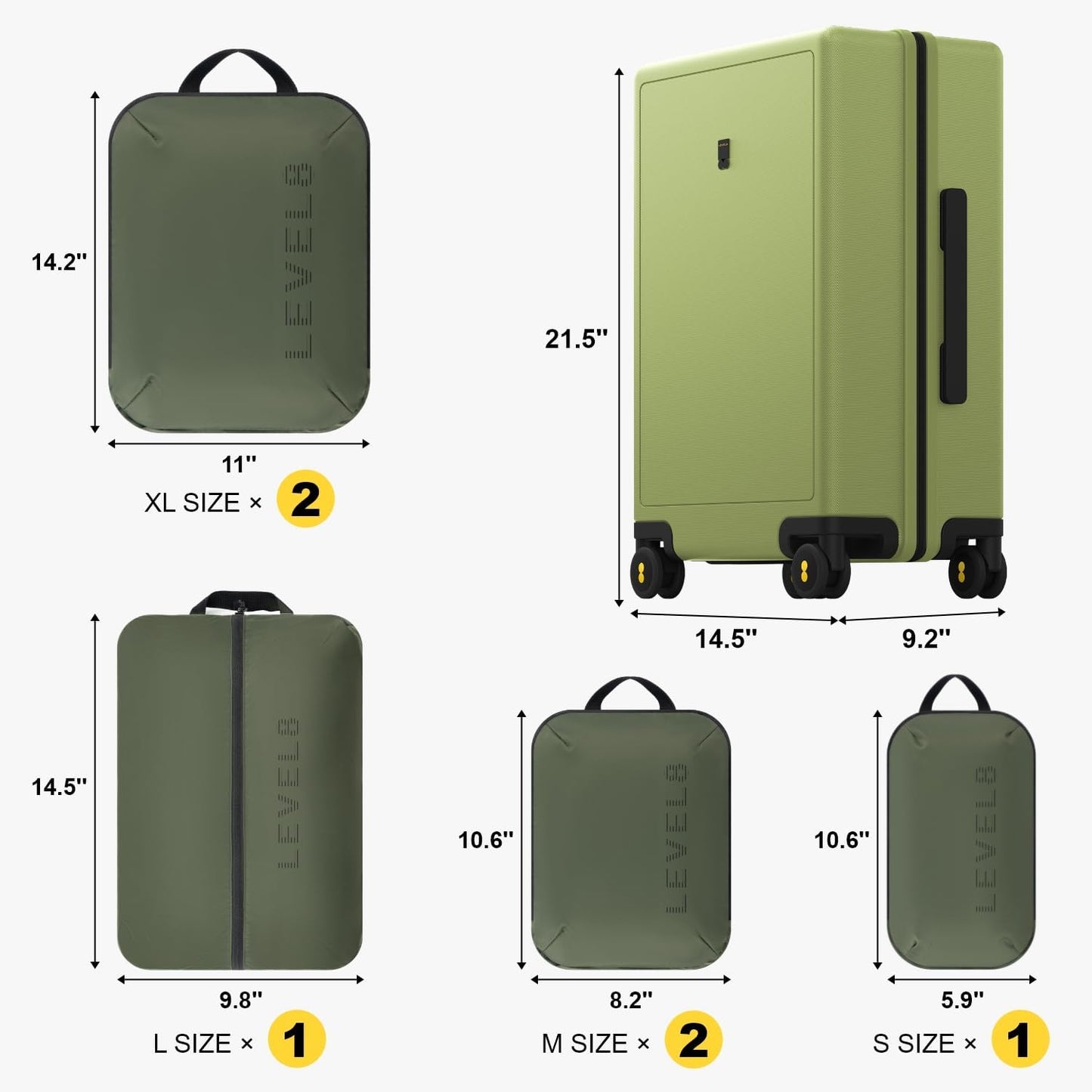 LEVEL8 Carry on Luggage Airline Approved, Small Carry on Suitcases with Wheels, Lightweight Hardside Textured Luggage for Travel, Tsa Approved, 20-Inch, Pickle Green