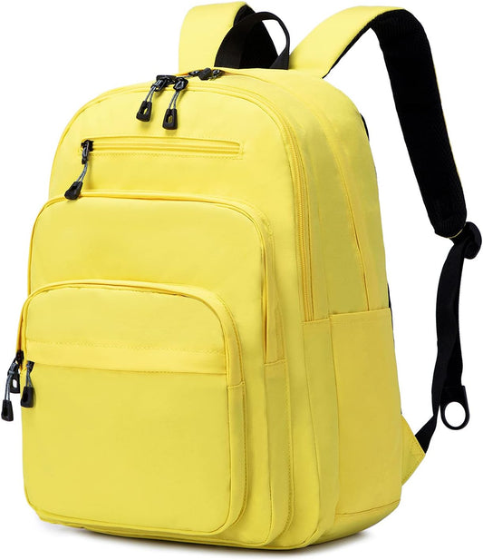 Lanola Basic Multi-Pocket Multipurpose Backpack Classical Water Resistant Student Bookbag For School Business Travel or Casual Daypack Backpacks For Men Or Women - Yellow