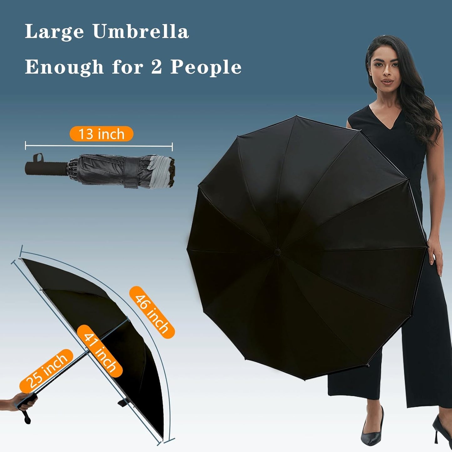 Large Double-Ribs Umbrella Automatic Folding Umbrella for Women Men, Travel, UPF 50+ UV Protection