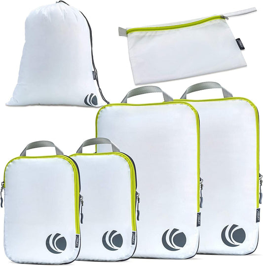 Cipway Compression Packing Cubes Set, Ultralight Expandable Travel Packing Organizers for Carry on Luggage (White 6pcs)