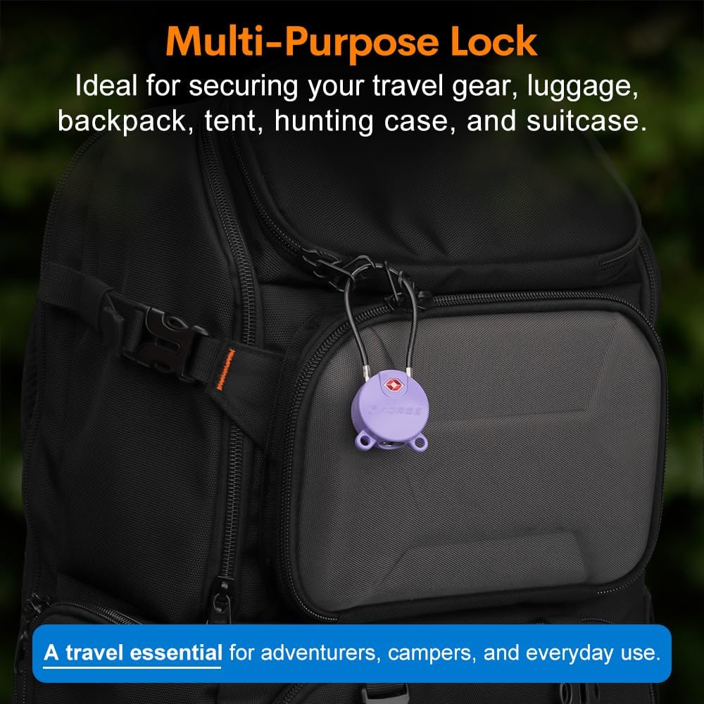 Forge TSA Approved Luggage Locks Ultra-Secure Dimple Key Locks, Cable Lock, for Travel with Zinc Alloy Body- 2 Purple Locks