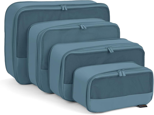4 Piece Compression Packing Cubes for Suitcases and Backpack, Lightweight Travel Organizers (Gray Blue)