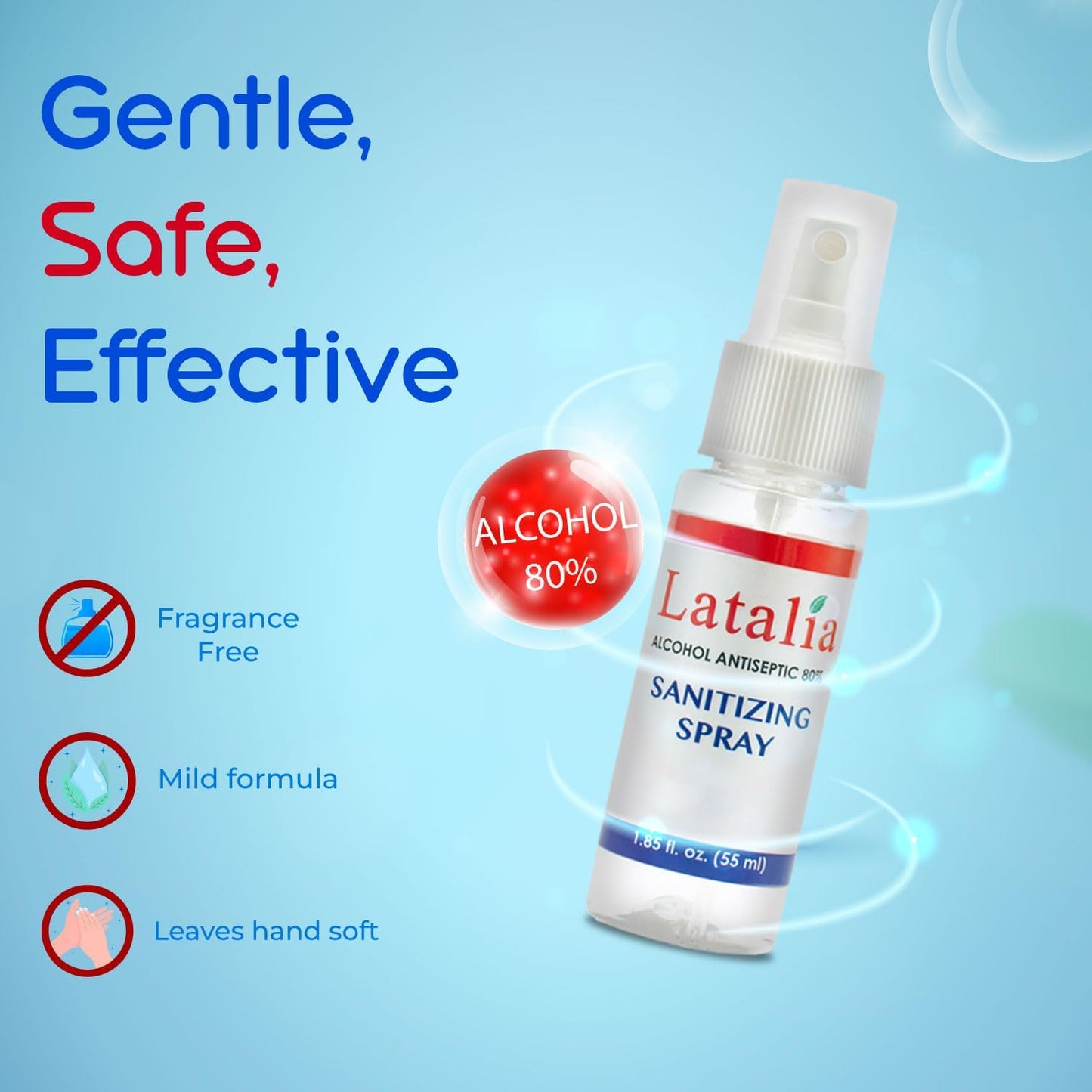 Hand Sanitizer Spray - Pack of 96 Unscented Spray Hand Sanitizer for Hands (1.85 fl. oz & 55ml)