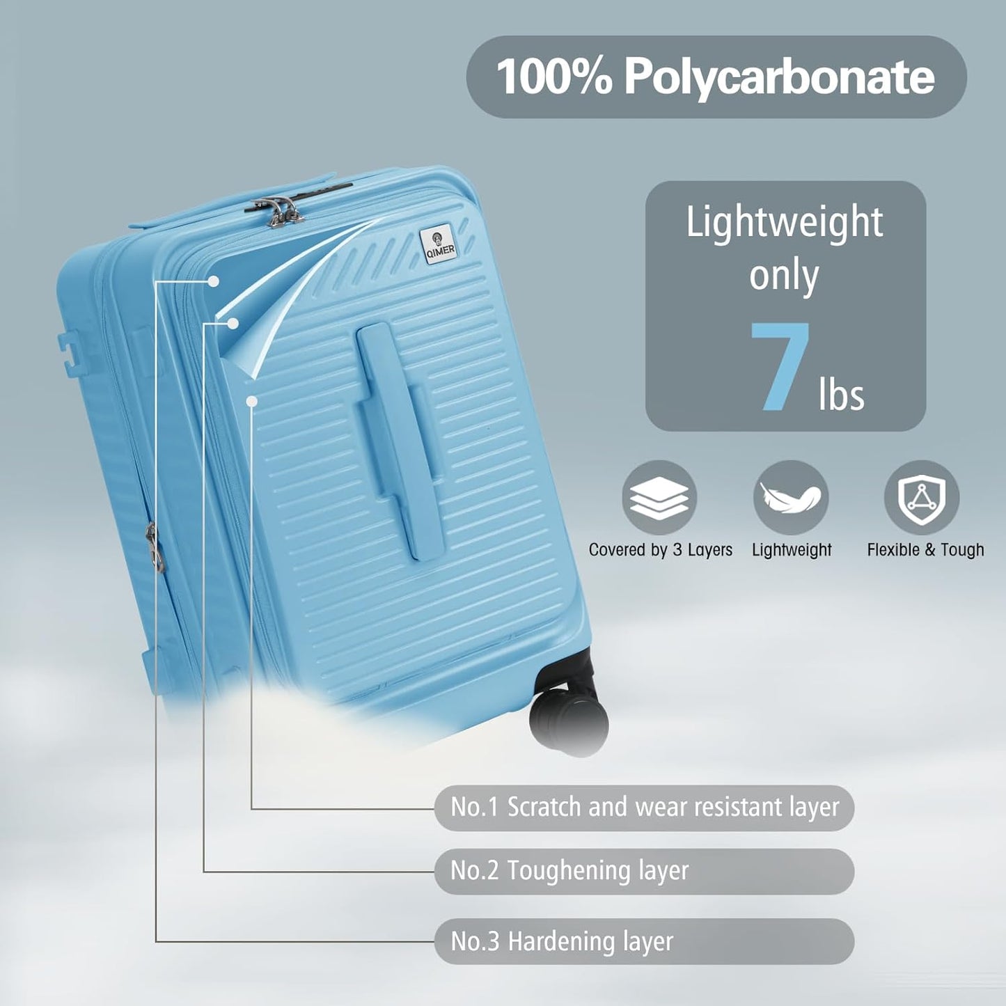 20 Inch Luggage with Spinner Wheels,Expandable Front Opening Suitcase 100% PC Hard Shell TSA Lock, Smooth Rolling Wheels, Lightweight Travel for Men and Women, Y03 Yellow Slightly Larger