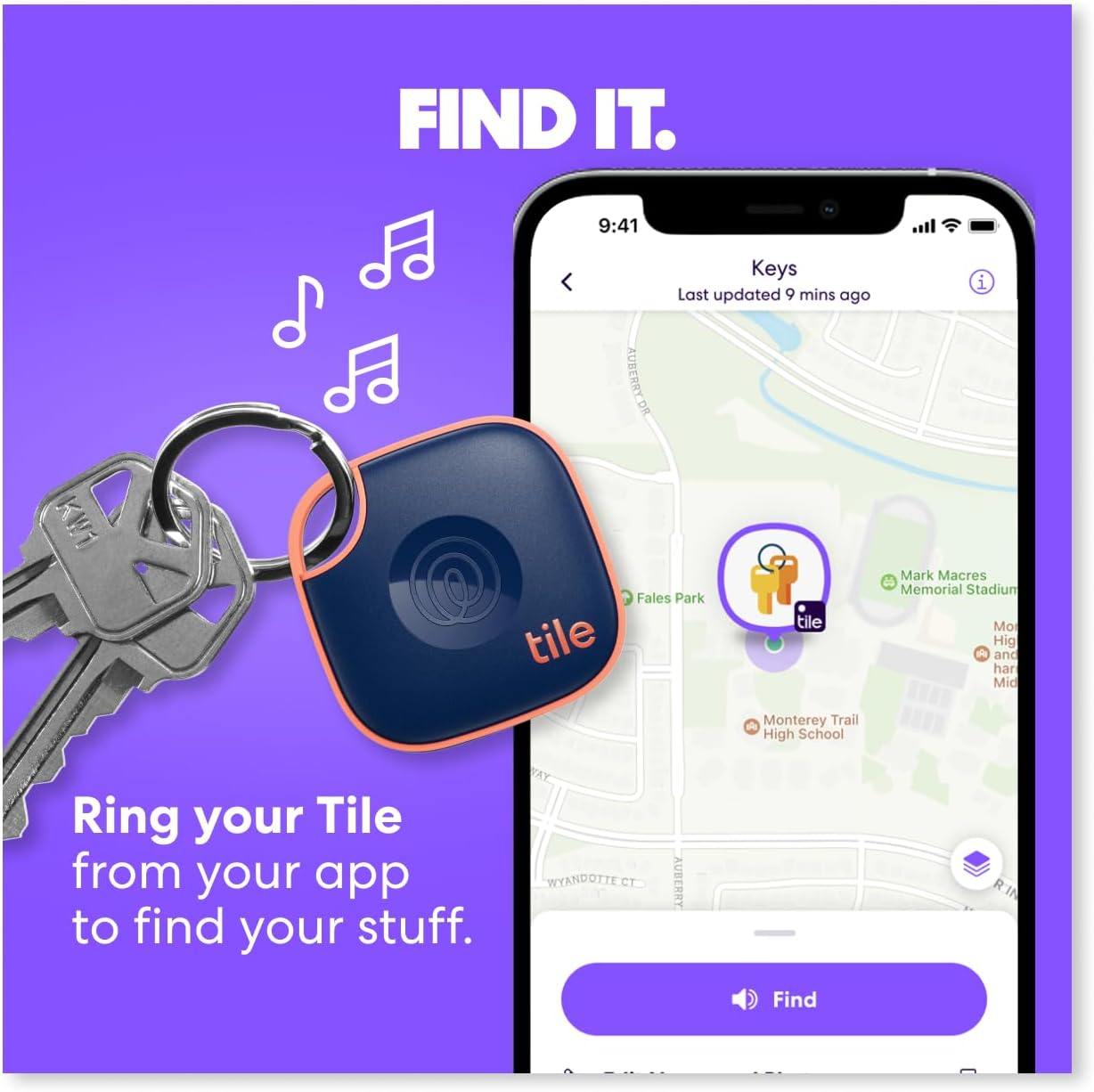 Tile by Life360 Mate - Bluetooth Tracker, Keys Finder and Item Locator for Keys, Bags and More. Phone Finder. Both iOS and Android Compatible. 1-Pack (Navy Blaze)