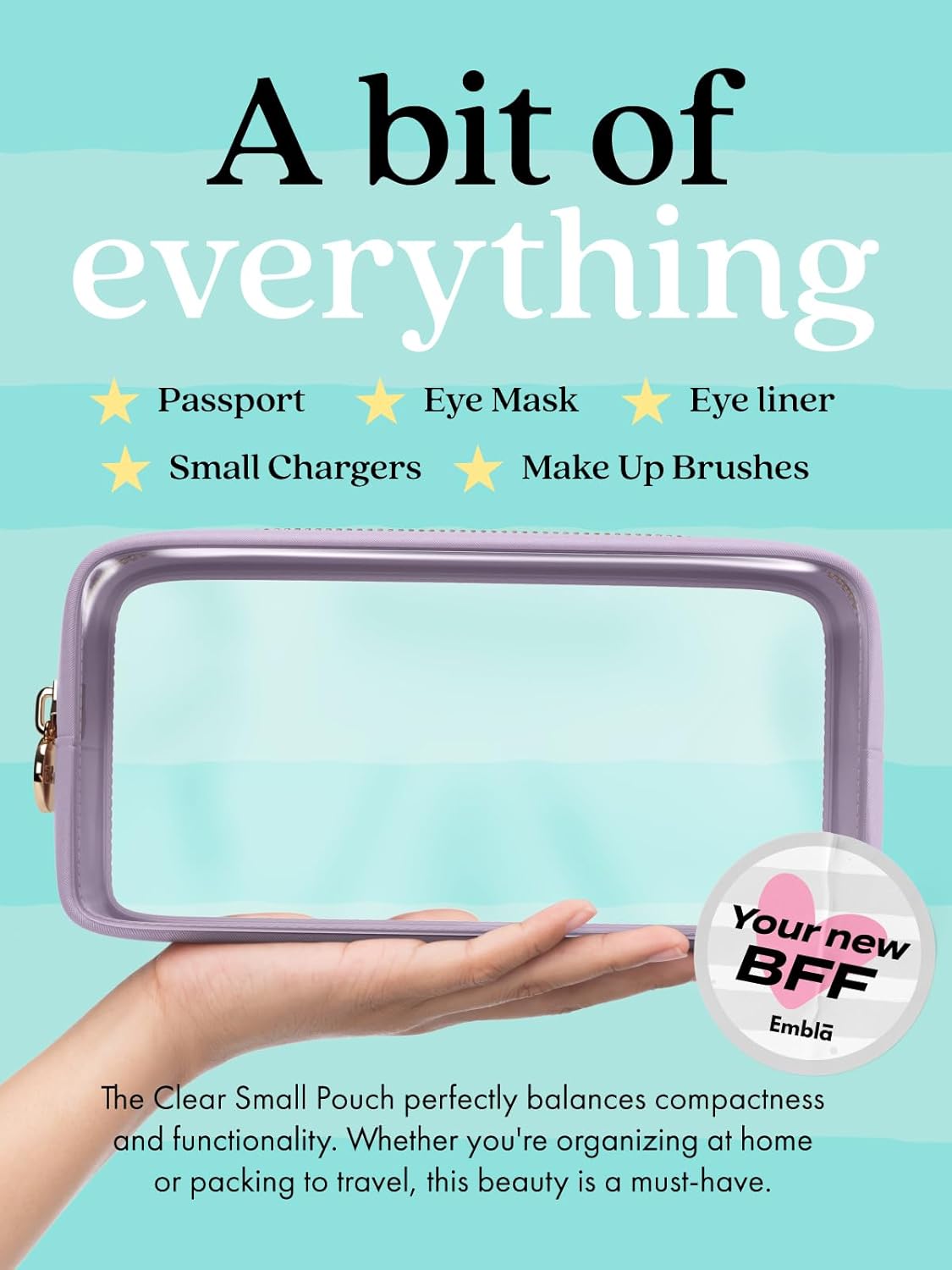 Clear Makeup Bag Zipper Pouch, Transparent Cosmetic Case Organizer, TSA Approved Travel Toiletry Case, Travel Accessories Essentials Makeup Tote for Women, Small Cute Make up Bag for Purse - Lilac