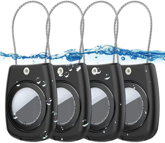 IPX8 Waterproof Airtag Holder Air Tag Case with Keychain, 4-Pack AirTags All-Round Protect Case for Apple Tag Tracker, Air Tags Holder for Luggage, Key, Pet, Backpack, 4 Black